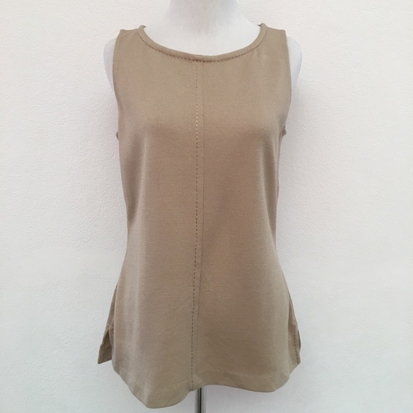 St. John Tan Sleeveless Knit Top Size Small - Picture 1 of 8